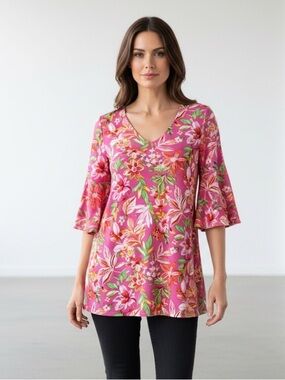Dear Scarlett Boutique Tunic V-Neck Top with Vibrant Colors & Patterns